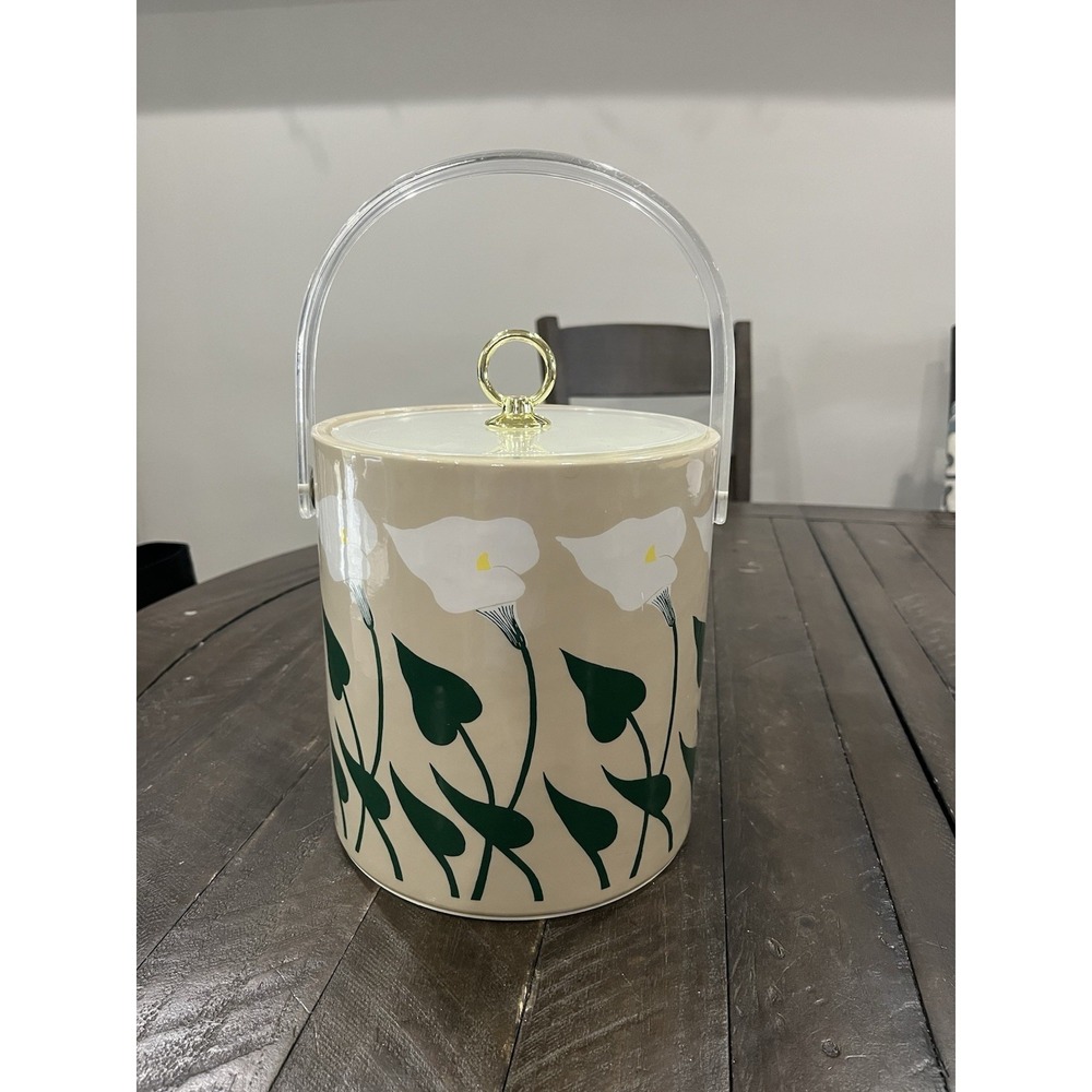 Vtg Cora Calla Lilly‎ Flower Ice Bucket Spring MCM Floral Lucite